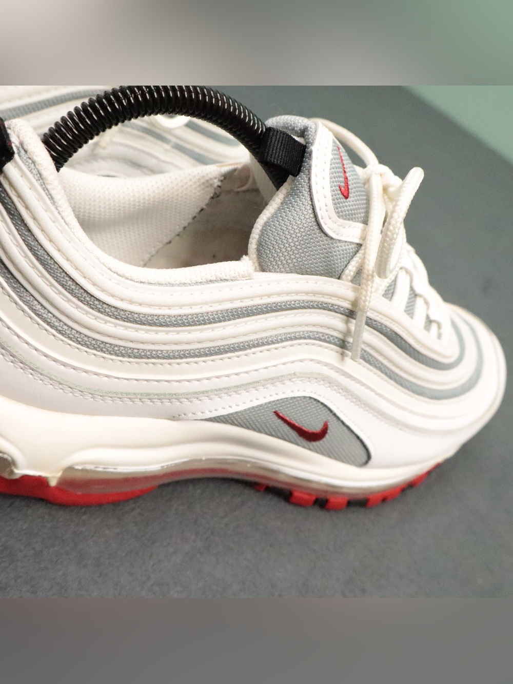 Nike Air Max 97 White Bullet Sneakers 921522-111 Mens 7Y Womens 8.5 EUR 40 Red - Picture 7 of 12
